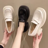 Giày oxford nữ đốc thời trang dáng lolita chất da đế cao màu trắng kem/đen