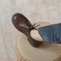 giày oxford nữ giày buộc dây menwear vuông trendy màu đen màu trắng đế cao 3cm có sẵn 650010