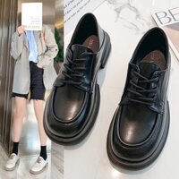 Giày oxford nữ mũi tròn đế vuông 3 cm dây buộc đế chống trơn trượt &B002