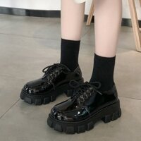Giày oxford nữ mũi vuông da bóng ulzzang đế móng ngựa cao 4cm tăng chiều cao thời trang Hàn quốc mới, Lisa M66