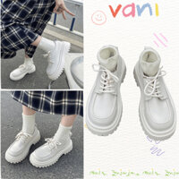 Giày Oxford nữ trắng da mềm đế cao 5p buộc dây phong cách búp bê Lolita Ulzzang đáng yêu Thevanishop