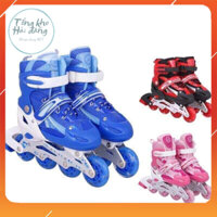 Giày Patin trẻ em điều chỉnh size, patin bánh phát sáng, giày trượt bé trai bé gái (tặng kèm đồ bảo hộ)