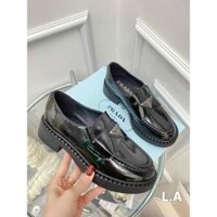 Giày Prada đế cao 5 phân, giày nữ da bóng đế cao mũi tròn đế cao 5cm tôn dáng [2 màu đen trắng]