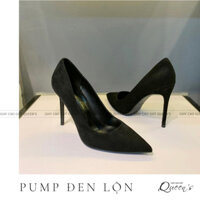 GIÀY PUMP  BÍT MŨI MÀU ĐEN DA LỘN CAO CẤP, CAO 7-9-11CM