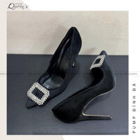 giày pump bít mũi màu đen đính đá cao cấp, chất nhung siêu êm chân, cao 8-10-11cm