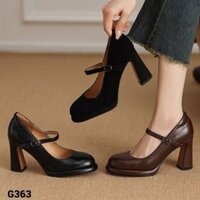 GIÀY PUMP DA BÒ LABAG RETRO GÓT VUÔNG DÂY CÀI CÁ TÍNH - G363