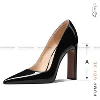 GIÀY PUMP ĐEN GÓT VUÔNG DA BÓNG CAO CẤP