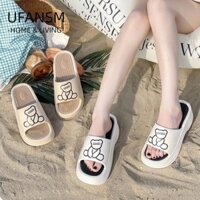 Giày rỗng UFASM, Dép nữ EVA họa tiết gấu hoạt hình, Giày trượt thoải mái cao gót chống trượt dễ thương cho ngoài trời