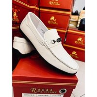 Giày Royal Cobbler Loafer TRẮNG ( Giày Mọi) Nam Da Bò Thật Lưỡi Gà Đính Dây Xích Sang Trọng - 3536