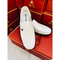 Giày Royal Cobbler Loafer TRẮNG ( Giày Mọi) Nam Da Bò Thật Lưỡi Gà Đính Họa Tiết Chữ S - HJ075
