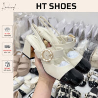 Giày sandal búp bê Cnk gót vuông cao 6cm quai đính hoa phối màu dễ phối đồ hack dáng hàng Fullbox mới 𝟮𝟭𝟴𝟳