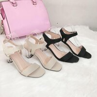 Giày sandal cao gót 5cm [HÀNG MỚI-VIDEO], quai ngang chất da mới rất êm và gót trong suốt hot trends [HÀNG SẮN] '