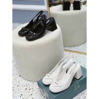 Giày sandal cao gót bít mũi da bóng P ra gót vuông 7p