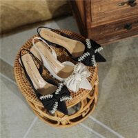 GIÀY SANDAL CAO GÓT BÍT MŨI NƠ PHI BÓNG HỘT NGỌC GÓT NHỌN 7 CM