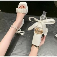 GIÀY SANDAL CAO GÓT BMS86 CỘT DÂY CAO 10P, 2 MÀU ĐEN VÀ TRẮNG,THỜI TRANG DÀNH CHO NỮ