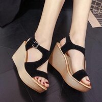 Giày sandal cao gót đế xuồng quai chéo hông-X004