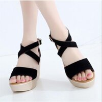 Giày Sandal cao gót đế xuồng 9cm quai bản chéo- kèm ảnh thật và video