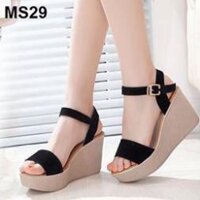 Giày sandal cao gót đế xuồng 9cm bản đen nhung