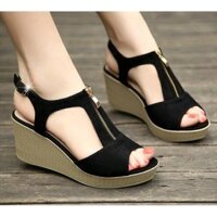 Giày sandal cao gót đế xuồng 9p quai phối dây kéo-X006