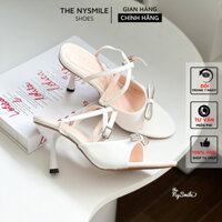 Giày sandal cao gót đính nơ đá 9P  sang chảnh , cao gót dự tiệc , giày cô dâu - TOPET