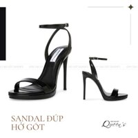 Giày Sandal Cao Gót Màu Đen Da Bóng Đúp Mũi Hở Gót, Chéo Gót Tôn Dáng Dễ Mang Di Chuyển Cho Nữ Công Sở Cao 9-11 Phân