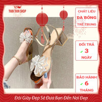 Giày Sandal Cao Gót Nơ Đá Đế Vuông 5p - Sandal 5cm mũi vuông , Teen Teen shop - mã BuomSandal