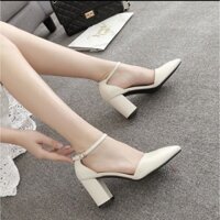 Giày Sandal cao gót nữ 7p BÍT MŨI BÍT GÓT DA LỲ mẫu mới B15