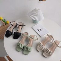 GIÀY SANDAL CAO GÓT NỮ ĐẾ VUÔNG 3 PHÂN QUAI BÈO NHÚN PHỐI XẾP LY CÓ QUAI HẬU SIÊU XINH -MÃ S00- LALA SHOES 🍁 🍊 :