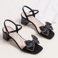 Giày sandal cao gót nữ DNS75 4 phân mũi vuông 2 màu đen kem thời trang 2023