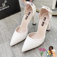 Giày Sandal Cao Gót Nữ SIZE 35-43 CGC72 Đế Vuông 7P hai màu đen, kem sang trọng quý phái