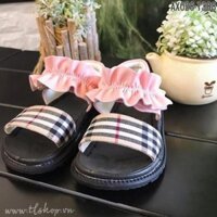 Giày sandal cho bé gái sọc caro - Dép quay hậu bé gái màu hồng quai nhúng bèo 1388