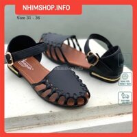 Giày sandal cho bé gái BIBIKIDS rọ bít mũi màu đen kiểu dáng búp bê duyên dáng phong cách Hàn Quốc 6 - 12 tuổi SG64
