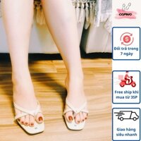 Giày Sandal COPINO 3 Dây Quai Mảnh Gót Vuông Cao 3p Màu Trắng Đen Kem Mũi Vuông Xăng đan Đế Vuông Cao 3p
