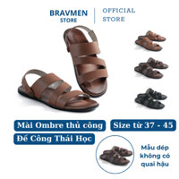 Giày sandal da nam 3 quai chính hãng, thiết kế Công Thái Học, đế mài Ombre thủ công BS01- K01