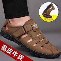 Giày Sandal Da [Thoáng Khí] Dép Da Thật Chính Hãng Đế Mềm Da Bò Nam 5.15 Da Thật Thường Ngày Rỗng Rỗng JG22