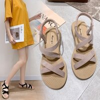 Giày Sandal Đan Cói Đế Bằng Thời Trang Đi Biển Cho Nữ Sinh