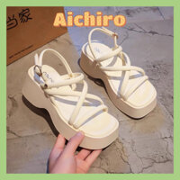 Giày sandal dây chéo độn đế 5cm 2 màu kem,đen xinh xắn phù hợp đi học, đi chơi G150