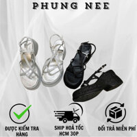 Giày Sandal Đế Bánh Mì Dây Chéo Xỏ Ngón Phủ Kim Tuyến Siêu Sang - Shoes