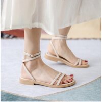 Giày sandal đế bệt 2 quai ngang da mềm chéo gót