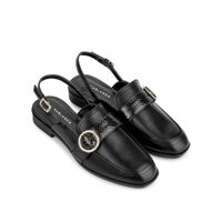 Giày Sandal Đế Bệt Phối Vân Da Rắn Màu Đen - Sablanca