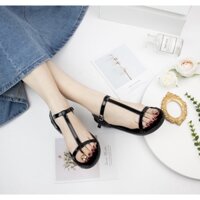 Giày sandal đế bệt quai H khoá cài