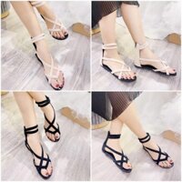 Giày sandal đế bệt quai ngang chéo xỏ ngón khóa kéo
