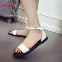 Giày sandal đế bệt quai ngang phối màu da mềm