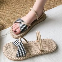 Giày sandal đế cối phối quai ngang vải hoạ tiết cách điệu size 37