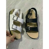 GIÀY SANDAL ĐẾ TRẤU QUAI NGANG 2 KHÓA NỮ THỜI TRANG 2 MÀU ĐEN TRẮNG