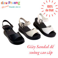Giày Sandal Đế Xuồng 6,5cm Da Thật Quai Dán Xé Cao Cấp 50071