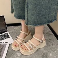 GIÀY SANDAL ĐẾ XUỒNG NỮ 3 DÂY CAO 6CM 3323-2 FULBOX