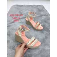 giày sandal đế xuồng nữ crocs 7p, size w6=36, quai vải, 2hand new 95%