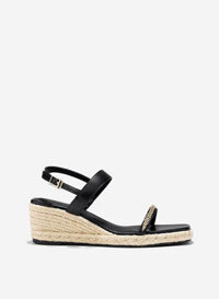 Giày sandal đế xuồng phối cói nhấn quai xích - SDX 0448 - Màu đen