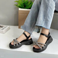Giày sandal đế xuồng quai chéo đính đá sang chảnh👠👠☘️